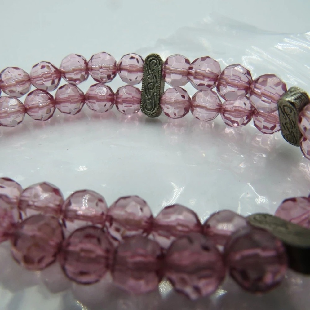 Pink Faceted Lucite Bead Double Strand Bracelet Box Clasp Fashion Jewelry - Picture 10 of 10